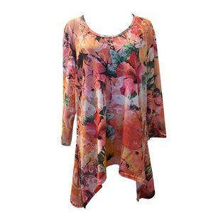 Indigo Soul Floral Boho Handkerchief Hem Tunic – Size 2XL